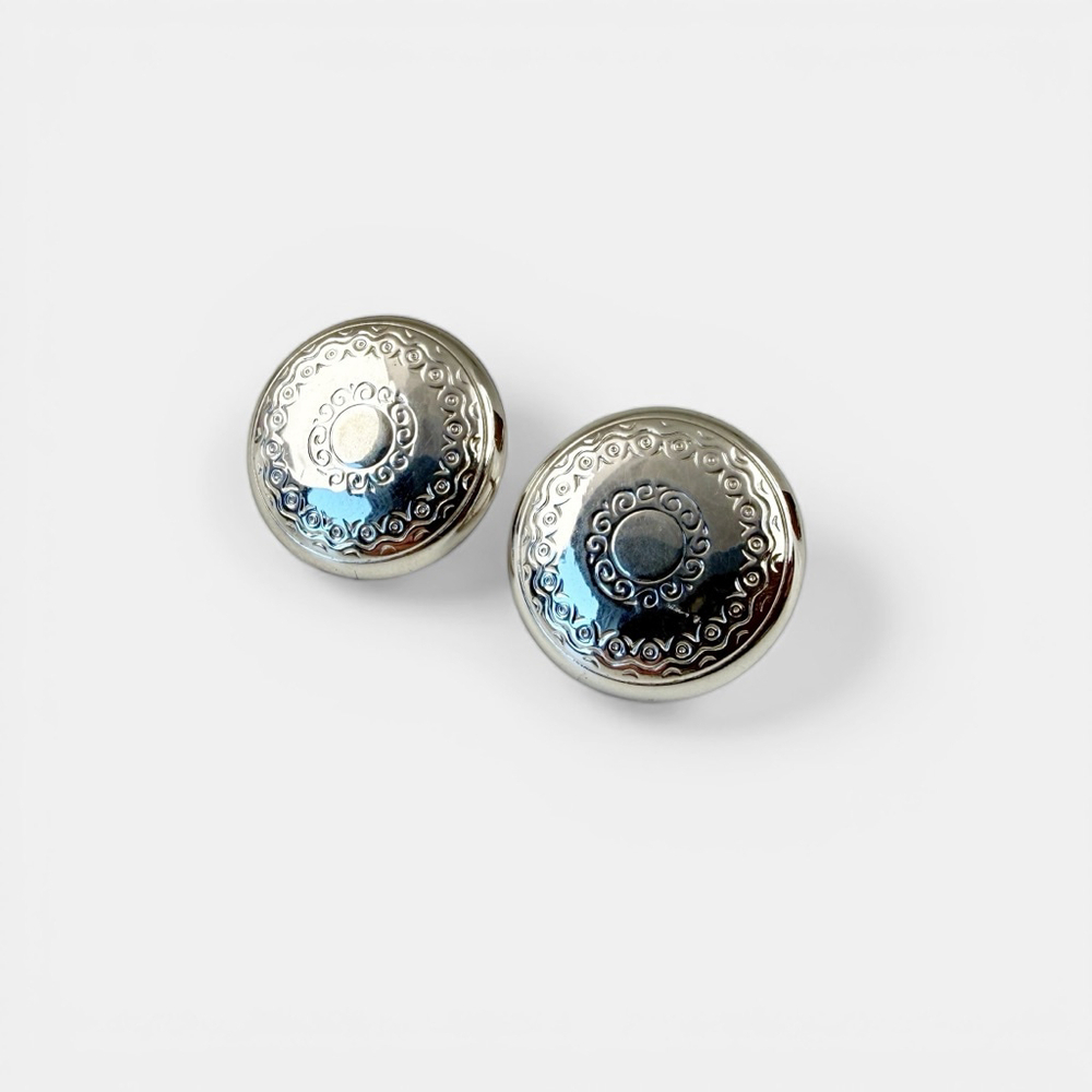 Vintage Coro Silver Tone Button Earrings Signed Mid Century Screwback 50s Domed - Picture 4 of 6
